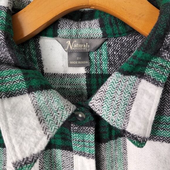 NATURAL 100% cotton plaid farmcore button down shirt jacket - Picture 4 of 8